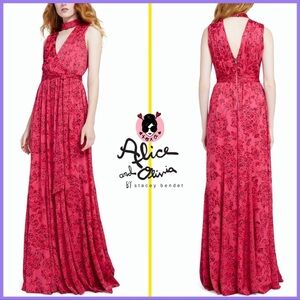 Alice + Olivia Aggie Pink Floral V Neck Maxi Dress